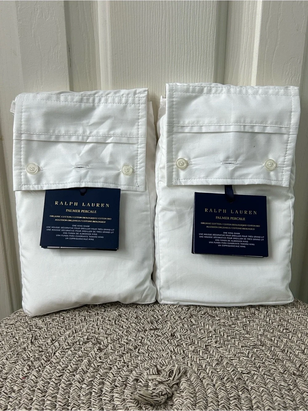 Ralph Lauren Home Palmer King Size 100% Organic Cotton Sham Tux White Set Of 2